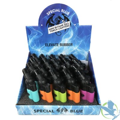 Special Blue Elevate Mini Butane Gas Torch Lighters Assorted Colors Display of 20 LT156 157 Rubber  64516